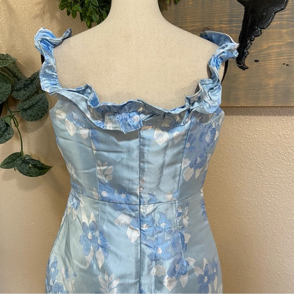 NWOT Lulus Pop the Bottle Light Blue Floral Jacquard Ruffled Mini Dress - Picture 5 of 8
